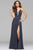 Faviana - 7747 Illusion Plunging V-Neck Flowy Chiffon A-Line Dress Prom Dresses 00 / Smoke Grey