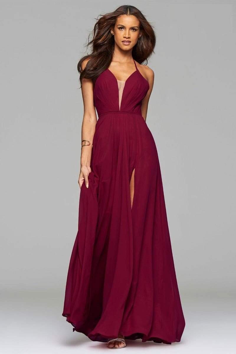Faviana - 7747 Chiffon Slit A-line Plunging Dress Couture Candy Faviana - 7747 Chiffon Slit A-line Plunging Dress Couture Candy