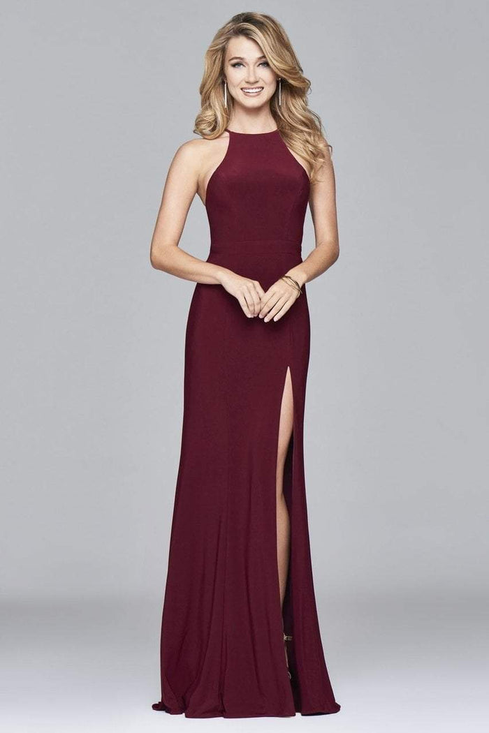 Faviana - 7976 Long  jersey halter dress with open back Special Occasion Dress 0 / Wine