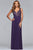 Faviana - 8000 Lace Appliqued Long Mesh V-Neck Dress Prom Dresses 0 / Aubergine