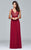 Faviana - 8000 Lace Appliqued Long Mesh V-Neck Dress Prom Dresses 0 / Merlot