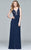 Faviana - 8000 Lace Appliqued Long Mesh V-Neck Dress Prom Dresses 0 / Navy