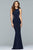 Faviana - 8018 Banded Cutout Jersey Sheath Gown Special Occasion Dress 0 / Navy