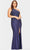 Faviana 9532 - Ruched High Slit Train Gown Evening Dresses 12W / Navy