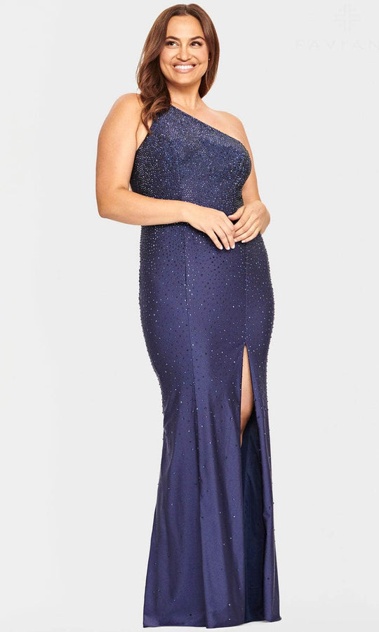 Faviana 9532 - Ruched High Slit Train Gown