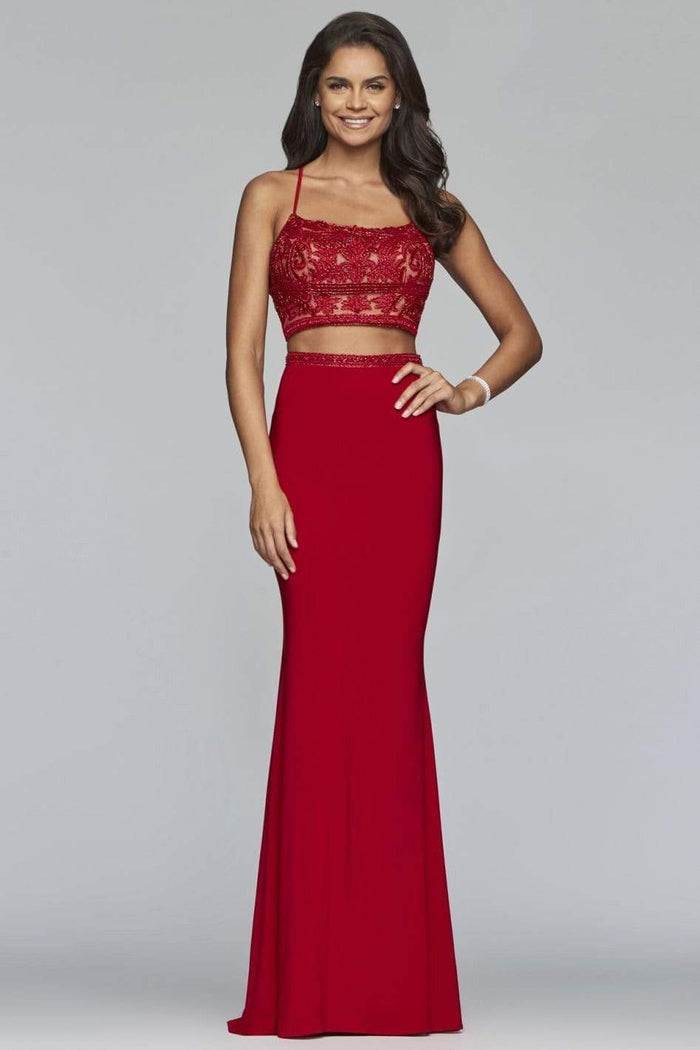 Faviana - Beaded Applique Two-Piece Sheath Gown S10272 - 1 pc Red In Size 6 Available CCSALE 6 / Red