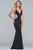 Faviana - Beaded Fitted Neoprene Gown s7916 - 1 Pc Navy in size 0 Available CCSALE 6 / Black