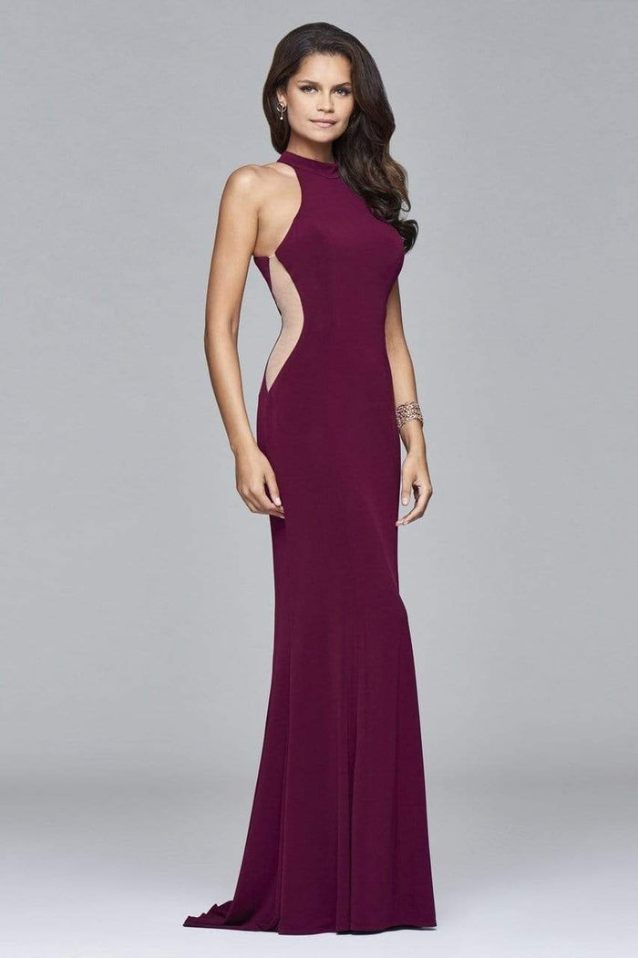Faviana - Illusion Side Paneled Long Jersey Gown 7943 - 1 Pc Black in Size 8 and Bordeux in Size 6 Available CCSALE 6 / Bordeux