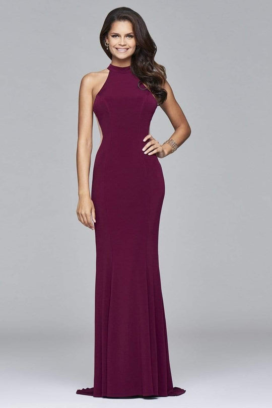 Faviana - Illusion Side Paneled Long Jersey Gown 7943 - 1 Pc Black in Size 8 and Bordeux in Size 6 Available CCSALE