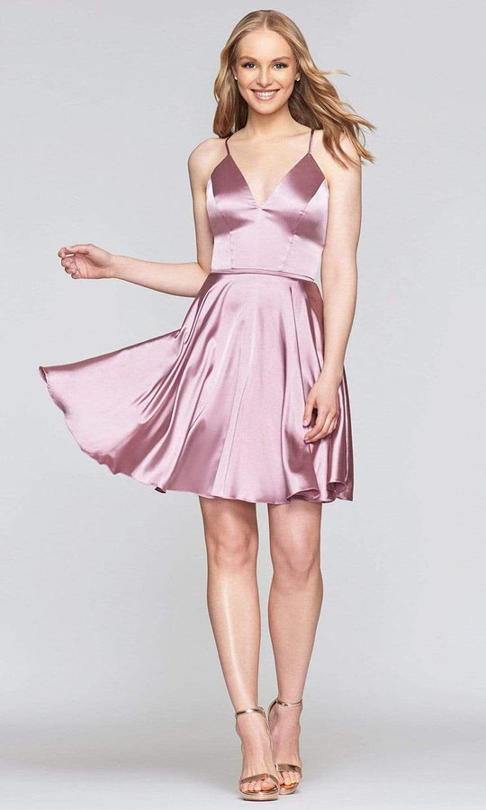 Faviana - Lace up Back Satin Cocktail Dress S10362 - 1 pc Deep Mauve In Size 0 Available CCSALE 0 / Deep Mauve