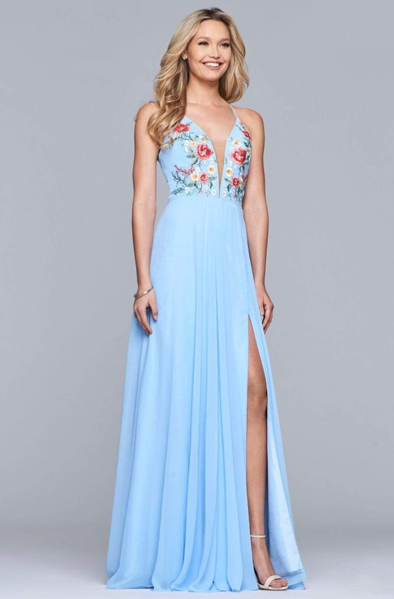 Faviana Plunging Floral Embroidered Chiffon Gown 10000 – Couture