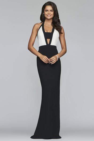 Faviana - Plunging Halter Bandeau Evening Dress S10236 - 1 pc Black/Ivory In Size 8 Available CCSALE 8 / Black/Ivory