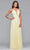 Faviana - Plunging V-Neck Flowy High Slit Chiffon Dress 7747 - 1 pc Buttercream In Size 6 Available CCSALE 6 / Buttercream