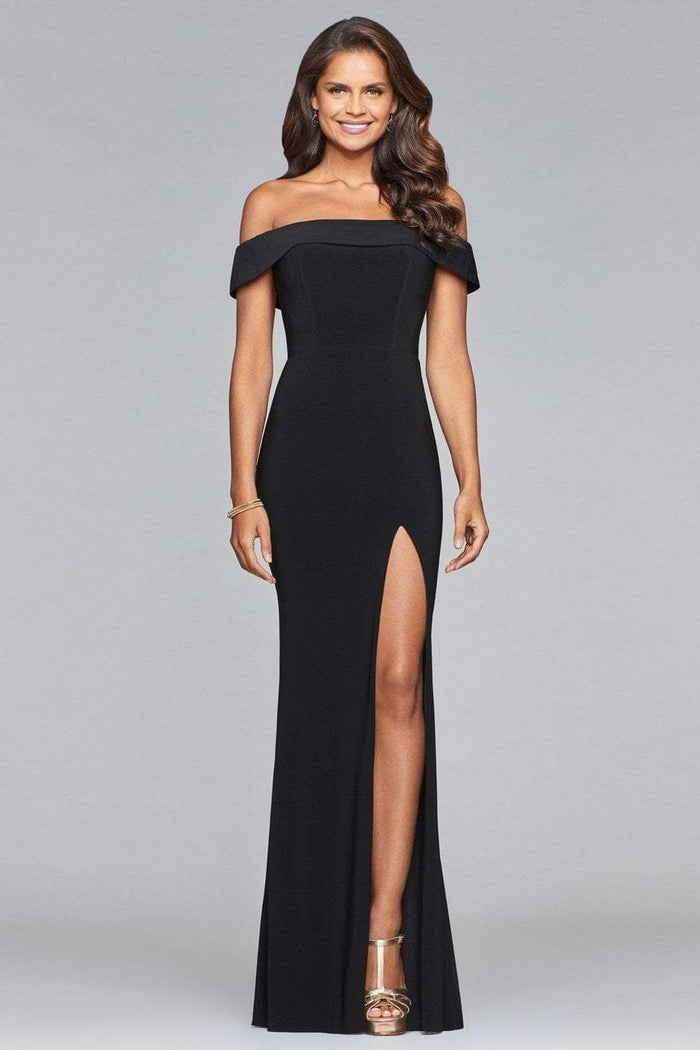Faviana S10015 Off-Shoulder Jersey Evening Gown With Slit - 1 pc Black in Size 6 Available CCSALE 4 / Black