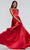 Faviana - S10211 Strappy Open Back Charmeuse A-Line Dress in Red