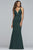 Faviana - S10226 Beaded Deep V-neck Neoprene Trumpet Dress Evening Dresses 00 / Dark Green