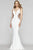 Faviana - S10226 Beaded Deep V-neck Neoprene Trumpet Dress Evening Dresses 00 / Ivory/Rose Gold