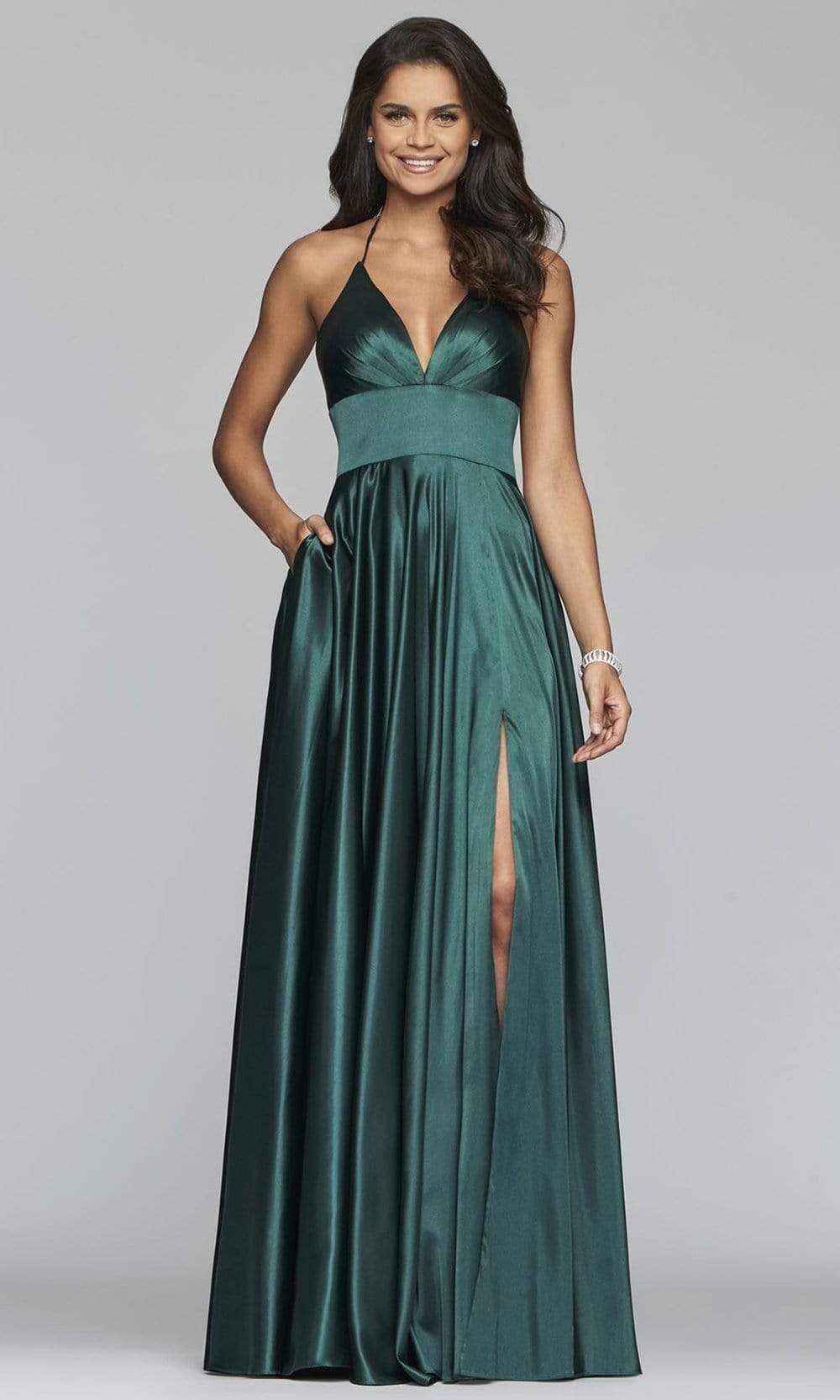 Faviana - S10255 Stretch Matte Satin V-neck A-line Dress – Couture Candy