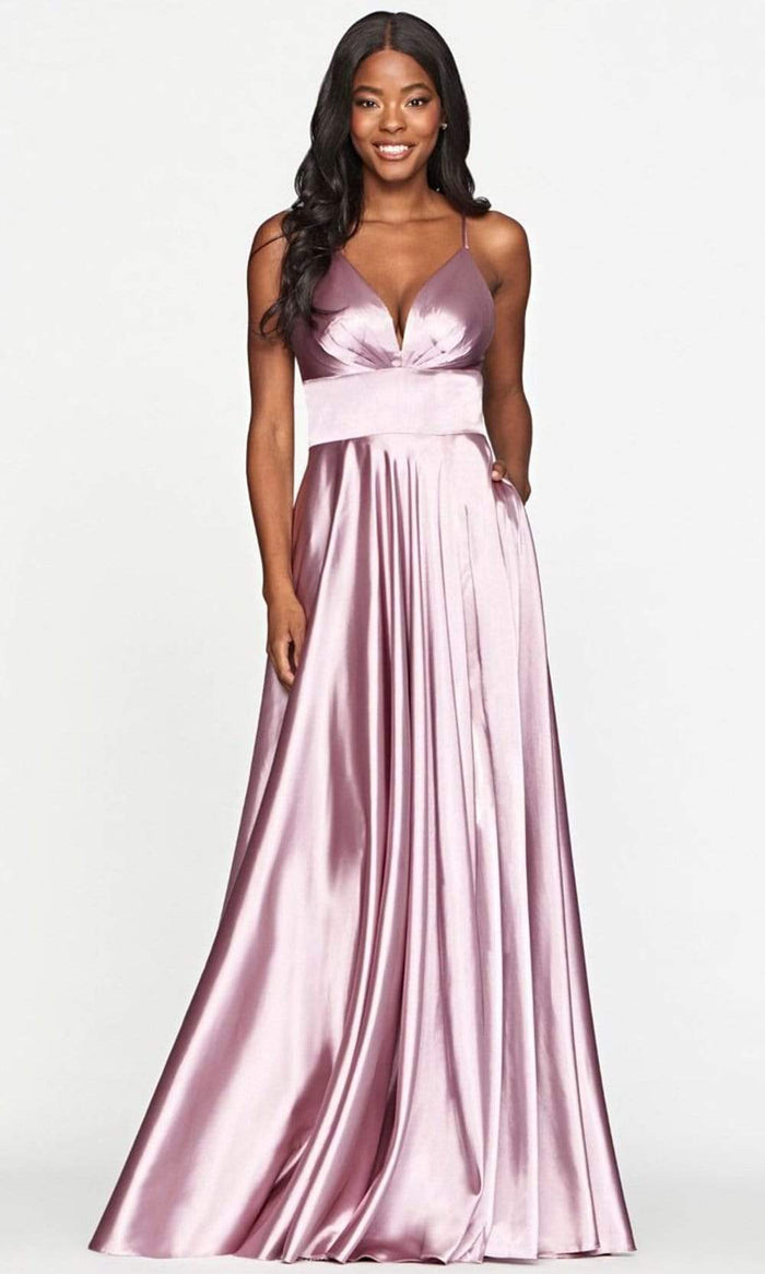 Faviana - S10255 Stretch Matte Satin V-neck A-line Dress Prom Dresses 00 / Deep Mauve