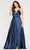 Faviana - S10255 Stretch Matte Satin V-neck A-line Dress Prom Dresses 00 / Navy