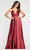 Faviana - S10255 Stretch Matte Satin V-neck A-line Dress Prom Dresses 00 / Wine