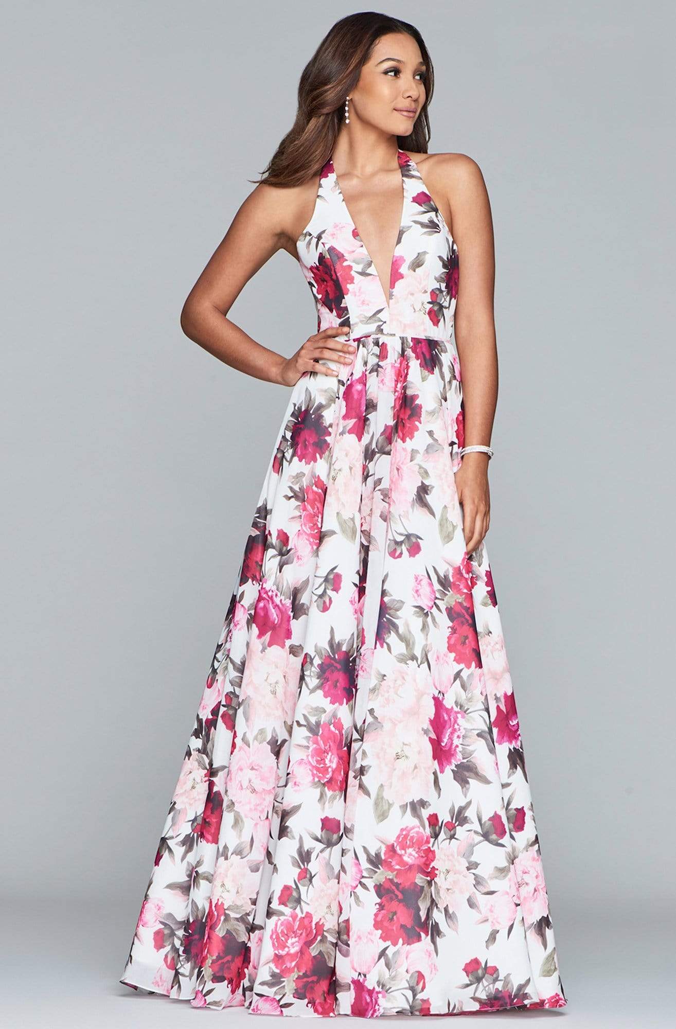 Faviana - S10278 Floral Halter A-Line Evening Gown – Couture Candy