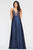 Faviana - S10401 Applique Deep V-neck Charmeuse A-line Dress Prom Dresses 00 / Navy
