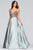 Faviana - S10401 Applique Deep V-neck Charmeuse A-line Dress Prom Dresses 00 / Silver