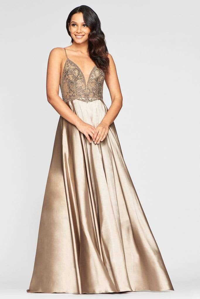 Faviana - S10401 Applique Deep V-neck Charmeuse A-line Dress Couture Candy Faviana - S10401 Applique Deep V-neck Charmeuse A-line Dress Couture Candy