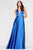 Faviana - S10403 Deep V-neck Charmeuse A-line Gown Prom Dresses 00 / Royal