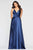 Faviana - S10429 V Neck Pleated Bodice Lace-Up back Satin Gown in Blue