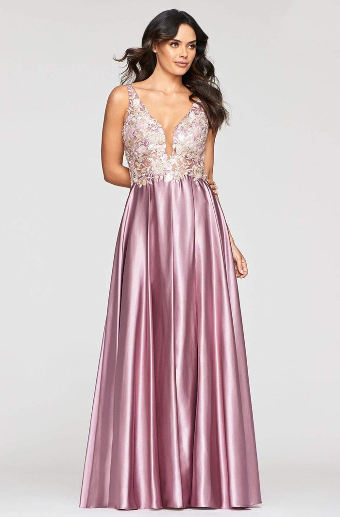 Faviana - S10442 Floral Fitted Long A-line Dress Evening Dresses 00 / Deep Mauve