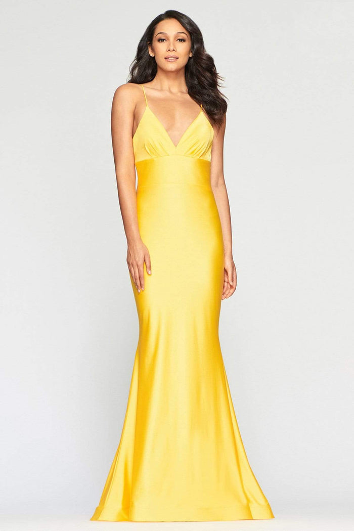 Faviana - S10458 Plunging V-Neck Sheath Evening Dress Prom Dresses 00 / Daffodil