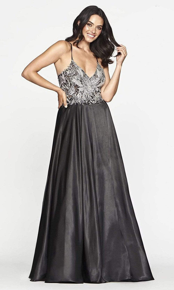 Faviana - S10537 Lace Styled A-Line Gown Prom Dresses 00 / Black/Silver