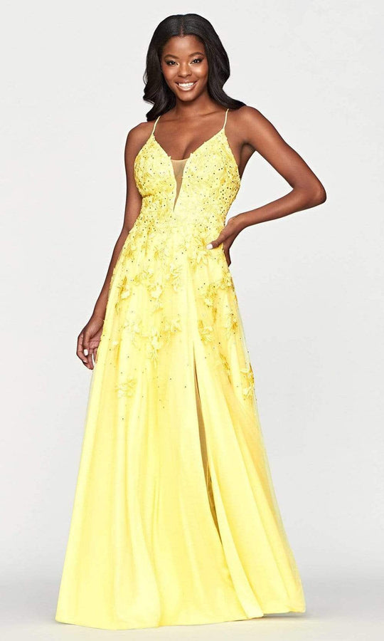 Faviana - S10640 Embroidered Applique Plus Size Prom Gown with Slit