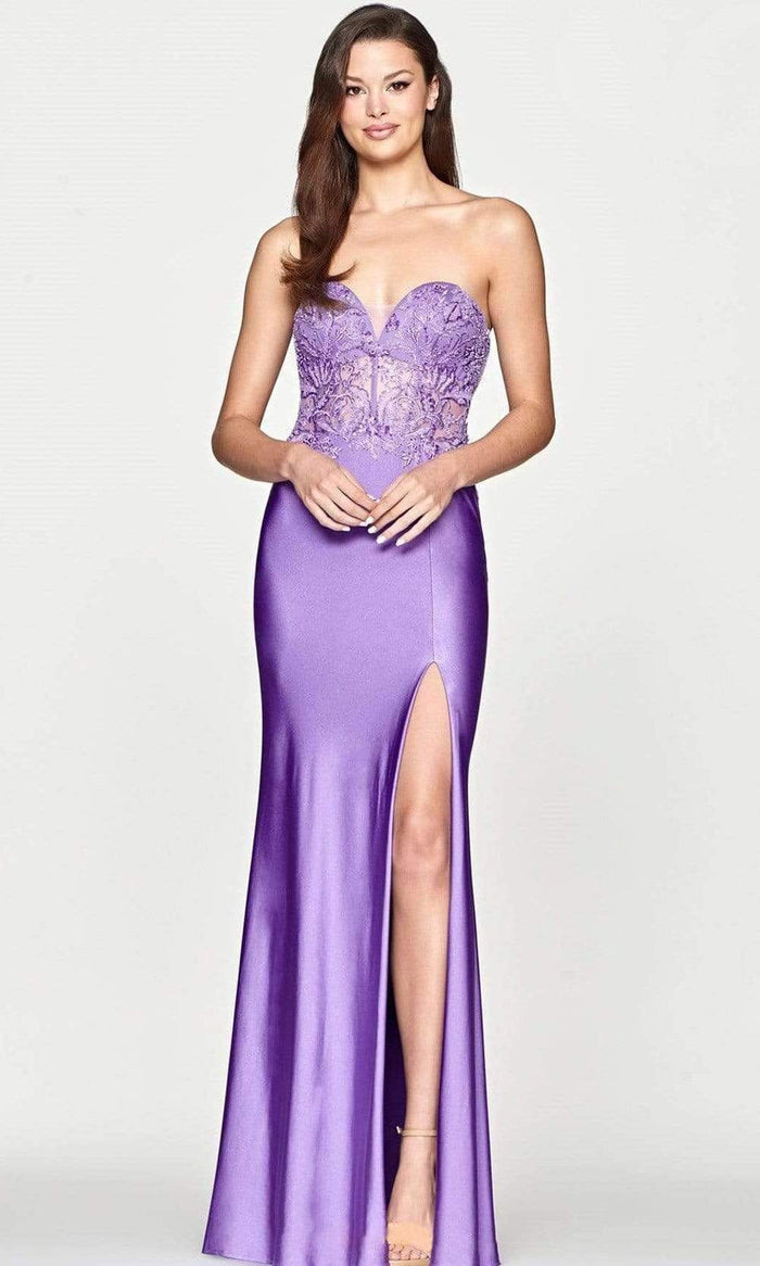 Faviana - S10647 Strapless Satin Corseted Trumpet Dress Prom Dresses 00 / Lilac