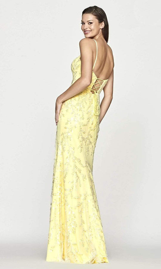 Faviana - S10682 Scoop Neck Flower Slit Dress