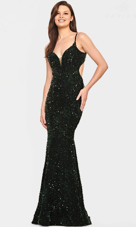 Faviana S10817 - V-Neck Cutout Sequin Evening Gown