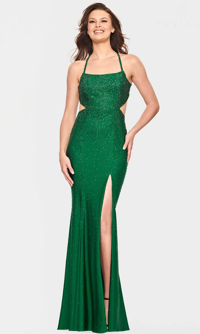 Faviana S10829 - Charmeuse Scoop Neck Evening Dress Evening Dresses 00 / Dark Emerald