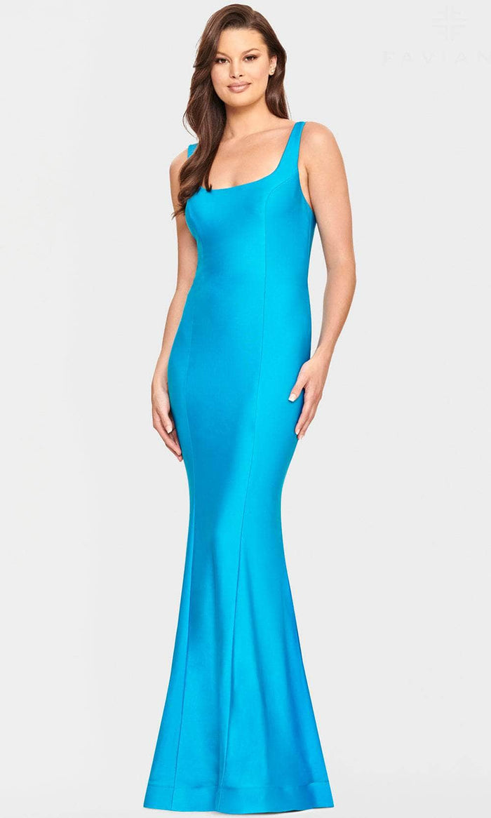 Faviana S10841 - Charmeuse Square Evening Dress Evening Dresses 00 / Sea Blue