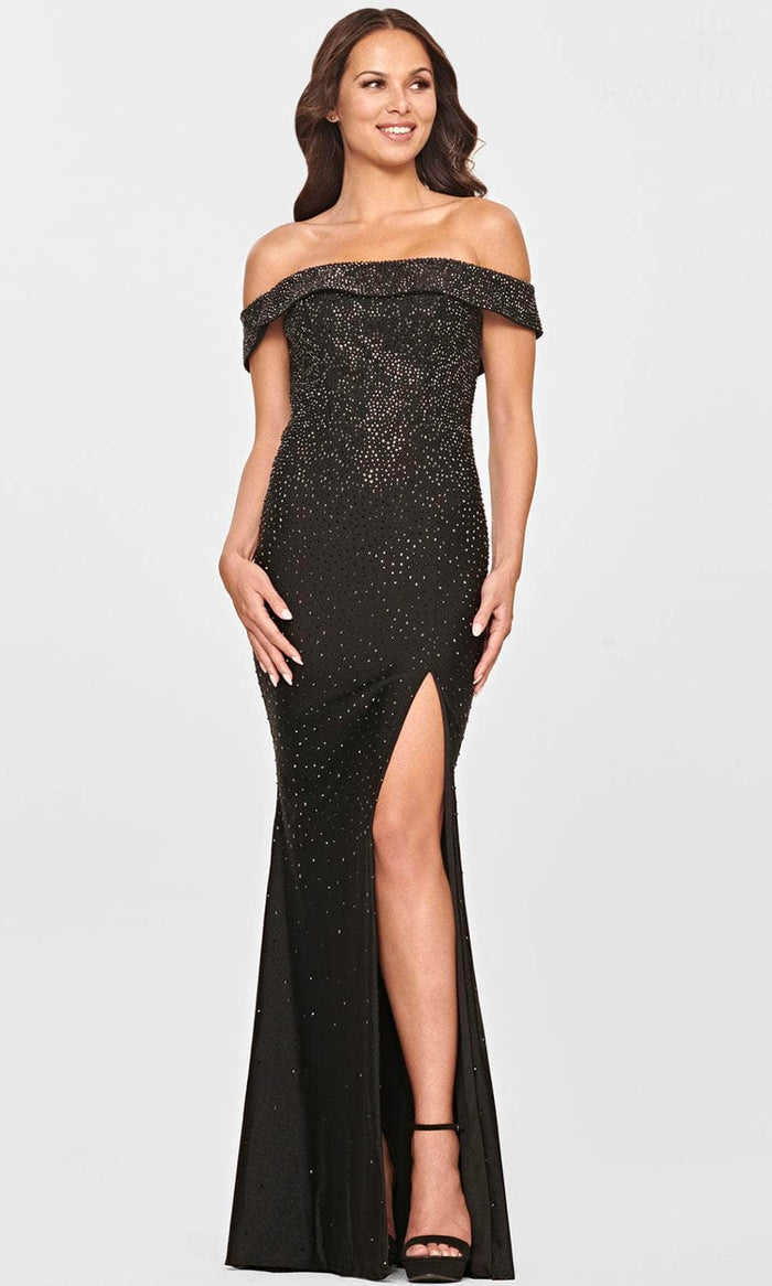 Faviana S10850 - Beaded Off-Shoulder Evening Dress Evening Dresses 00 / Black