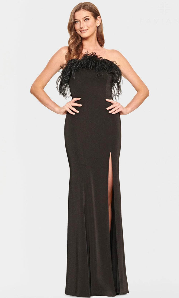 Faviana S10851 - Feathered Faille Satin Prom Dress Prom Dresses 00 / Black