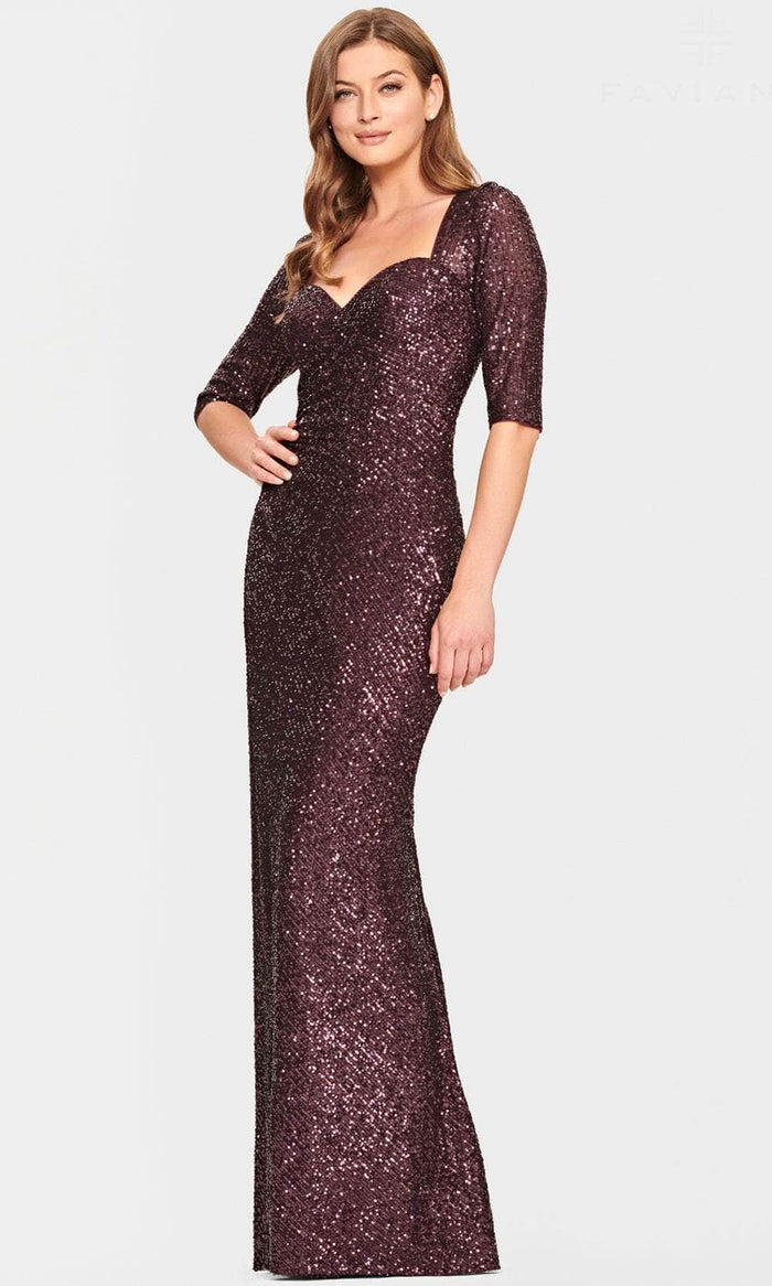 Faviana S10861 - Sweetheart Sequined Evening Gown Evening Dresses 00 / Eggplant