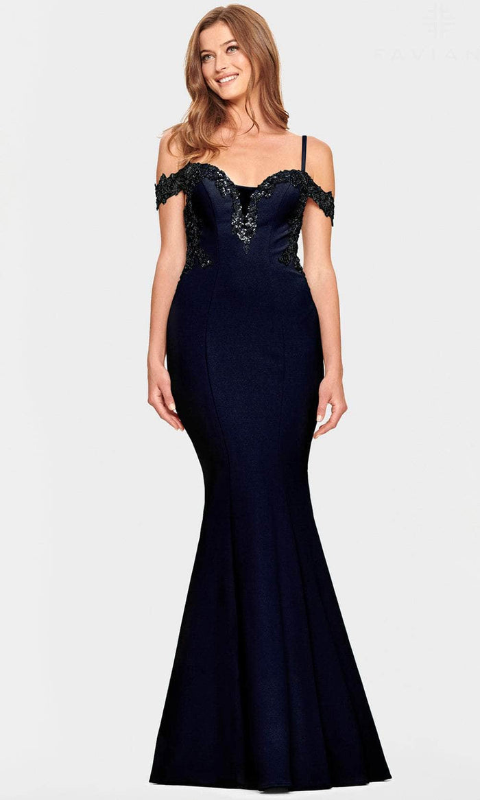 Faviana S10866 - Off Shoulder Sweetheart Trumpet Gown Evening Dresses 00 / Navy