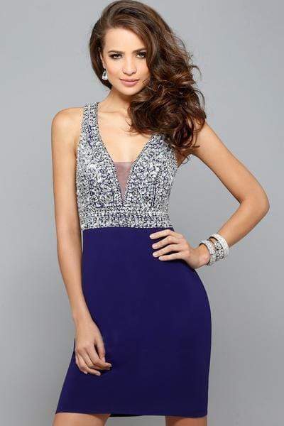 Faviana - S7667 Crystal Embellished Plunging V-Neck Cocktail Dress