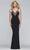 Faviana - s7999 Long jersey v-neck dress with side applique Prom Dresses 0 / Black/Silver