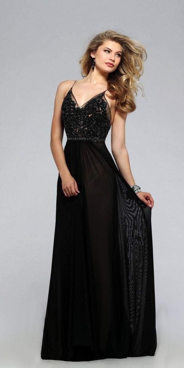 Faviana Sheer Lace Appliqued Chiffon A-Line Gown CCSALE 0 / Black