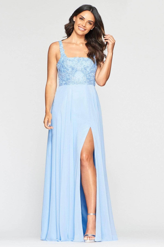 Faviana - Square Neck Chiffon A-Line Prom Dress S10432 - 1 pc Cloud Blue In Size 8 Available CCSALE 8 / Cloud Blue