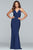 Faviana - V-neck Crisscross Open Back Satin Evening Gown S10214 - 1 pc Navy In Size 4 Available CCSALE 4 / Navy
