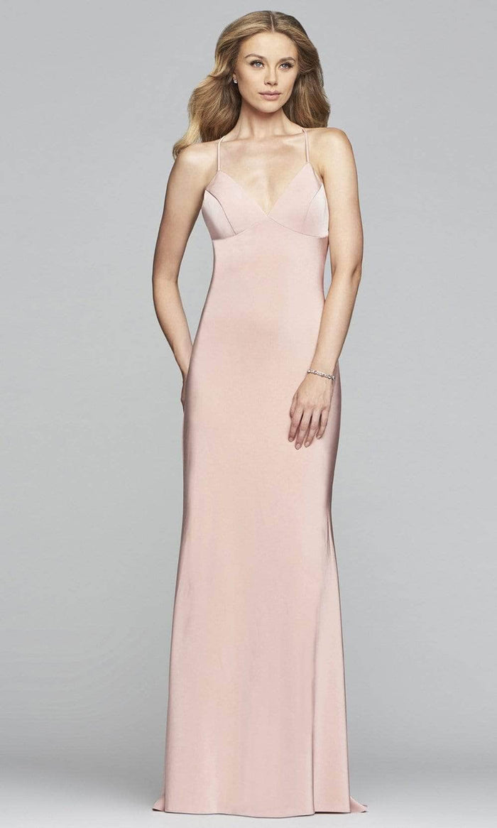 Faviana - V-neck Crisscross Open Back Satin Evening Gown S10214 - 1 pc Navy In Size 4 Available CCSALE 8 / Dusty Pink